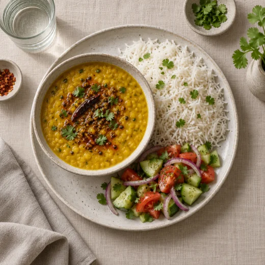 Dal with rice and salad