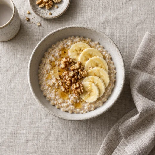 Porridge with banana, walnuts and honey